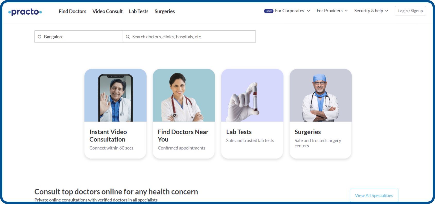 Practo booking website helps users schedule healthcare appointments