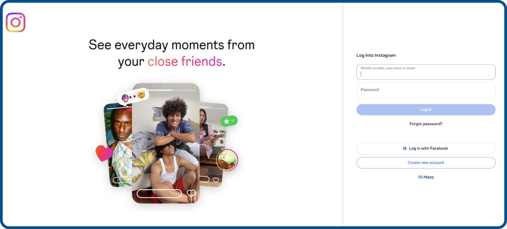 Instagram social media website is built for visual content sharing