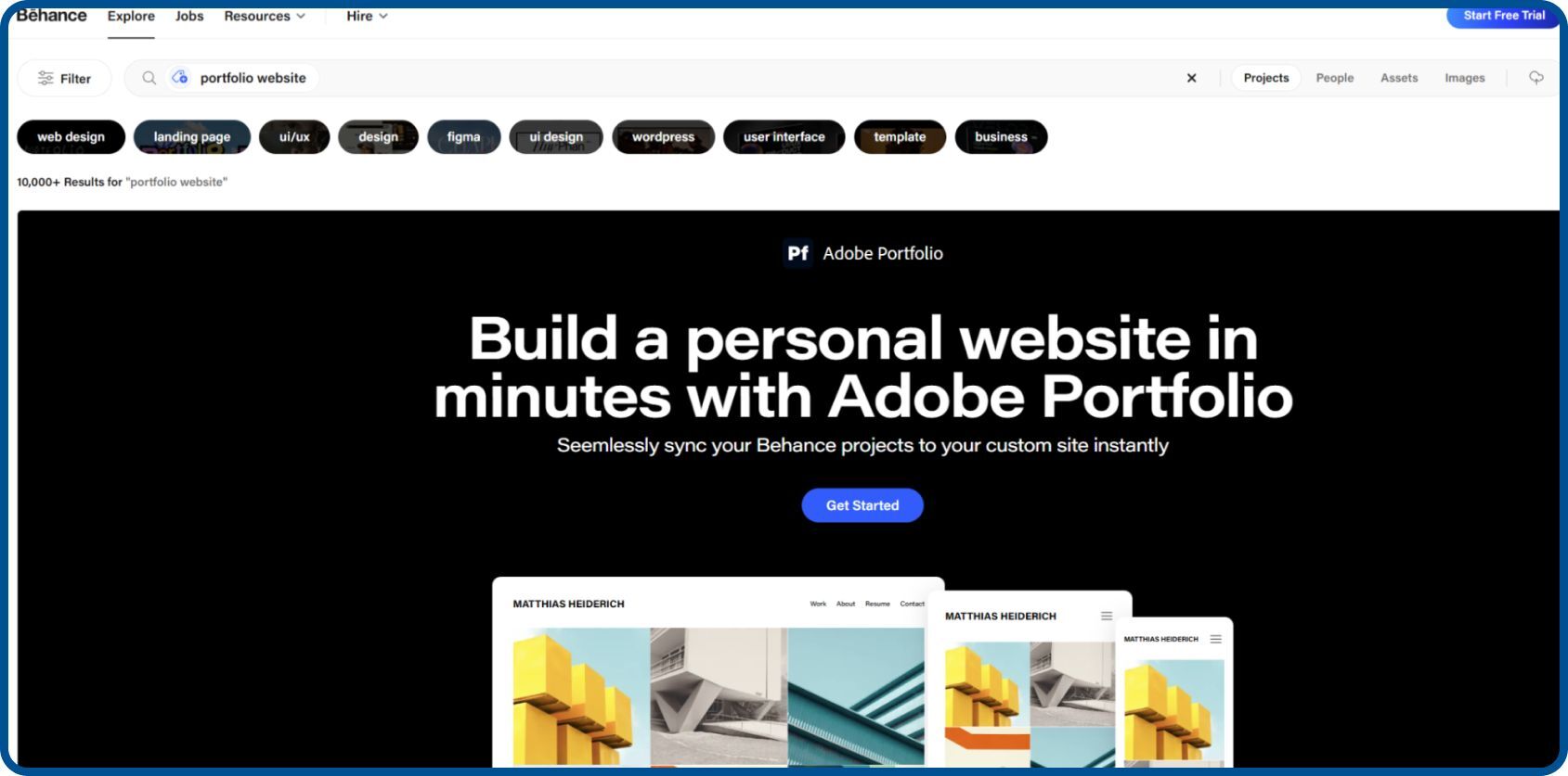Behance portfolio website showcases creative projects and design work