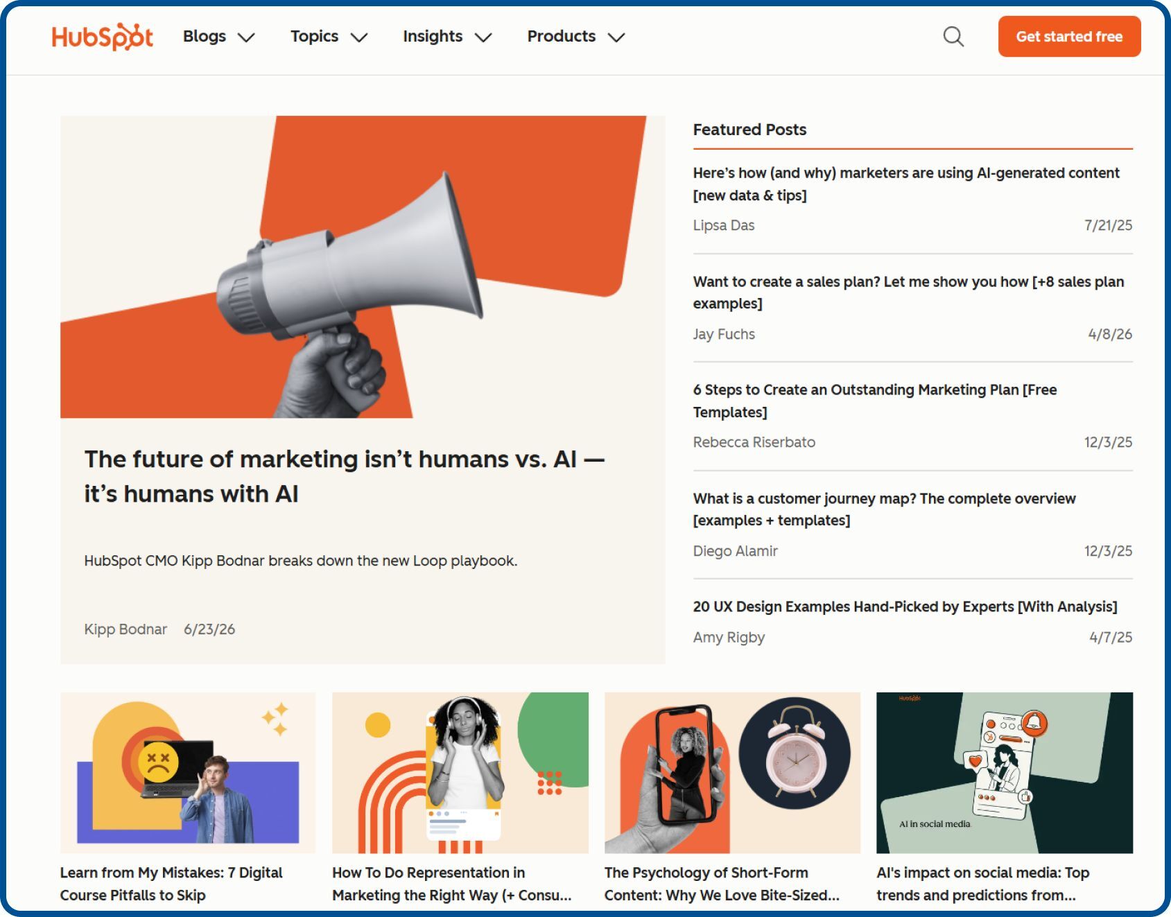 HubSpot blog website publishes marketing guides and business insights