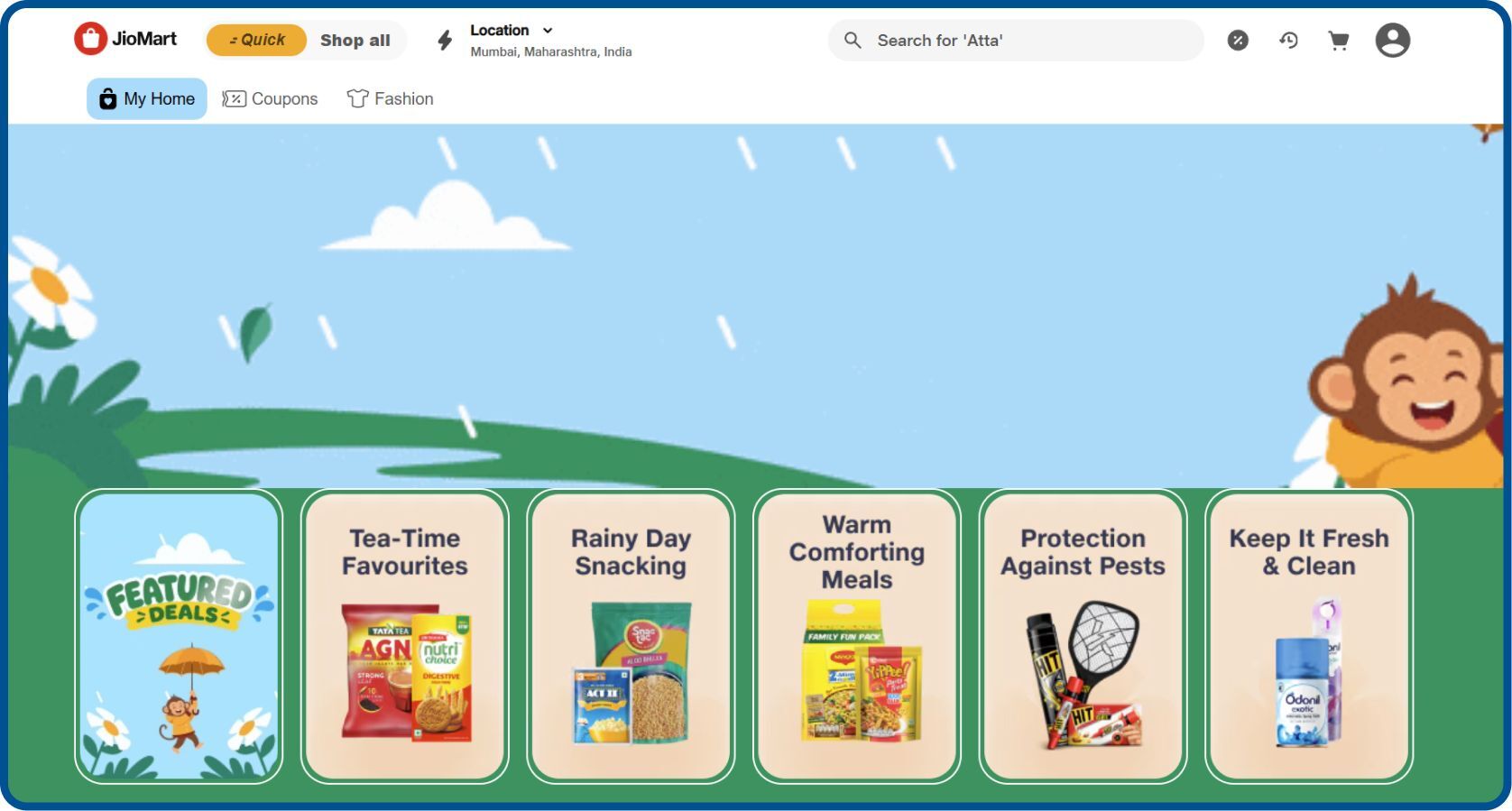 JioMart grocery ecommerce homepage with essentials