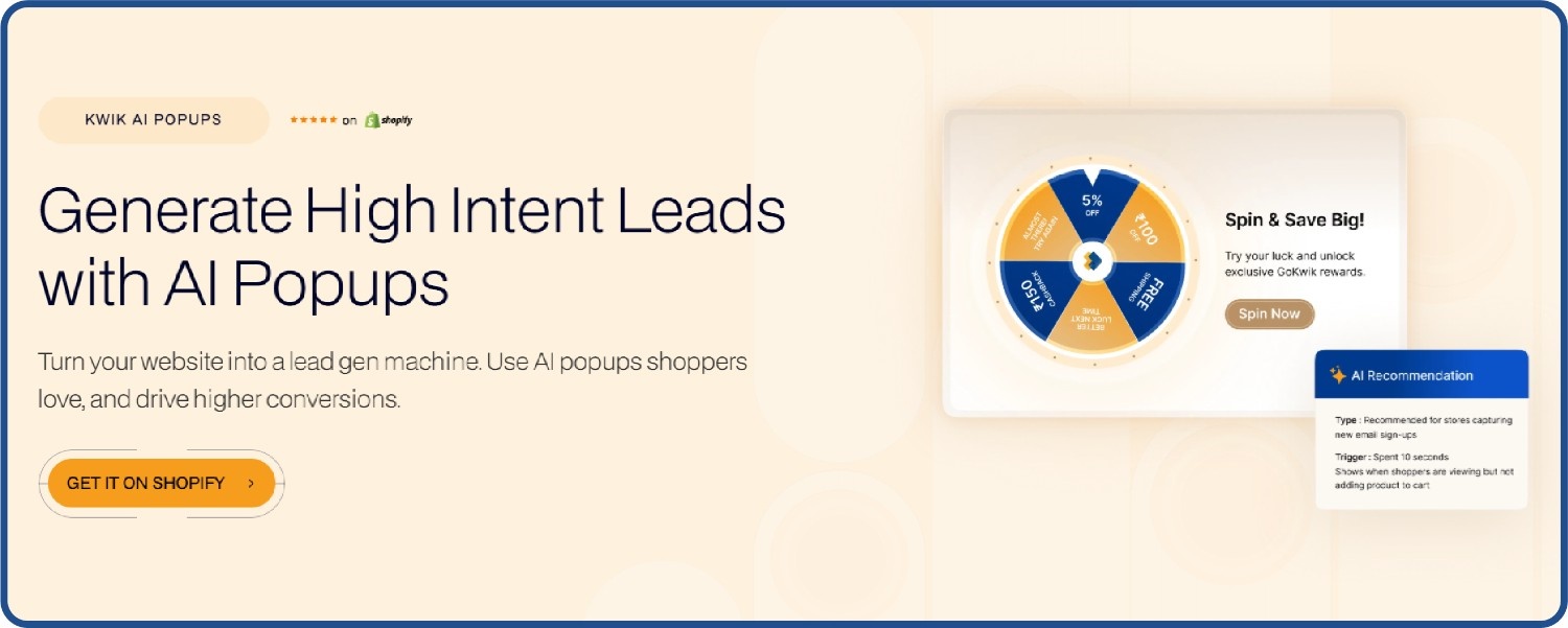 Kwik AI Popups for capturing leads on D2C ecommerce websites