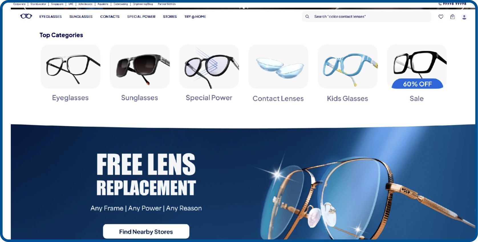  Lenskart eyewear homepage with try-on options