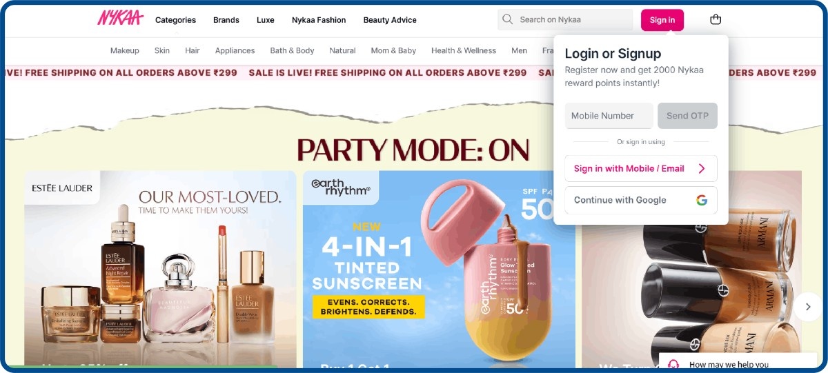 Loyalty reward pop-up offering instant points on sign-up &mdash; converts the exit moment into a long-term relationship