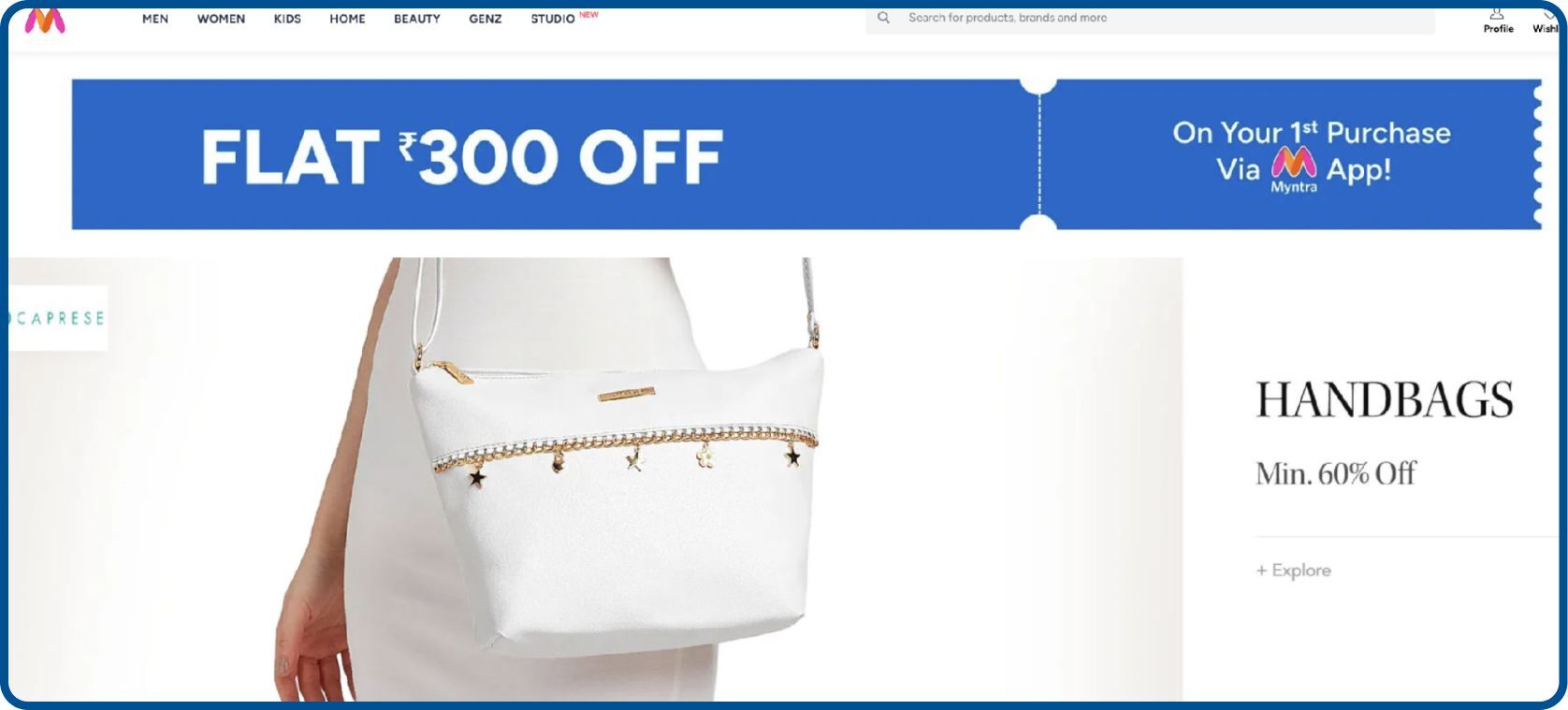Myntra fashion ecommerce homepage with collections