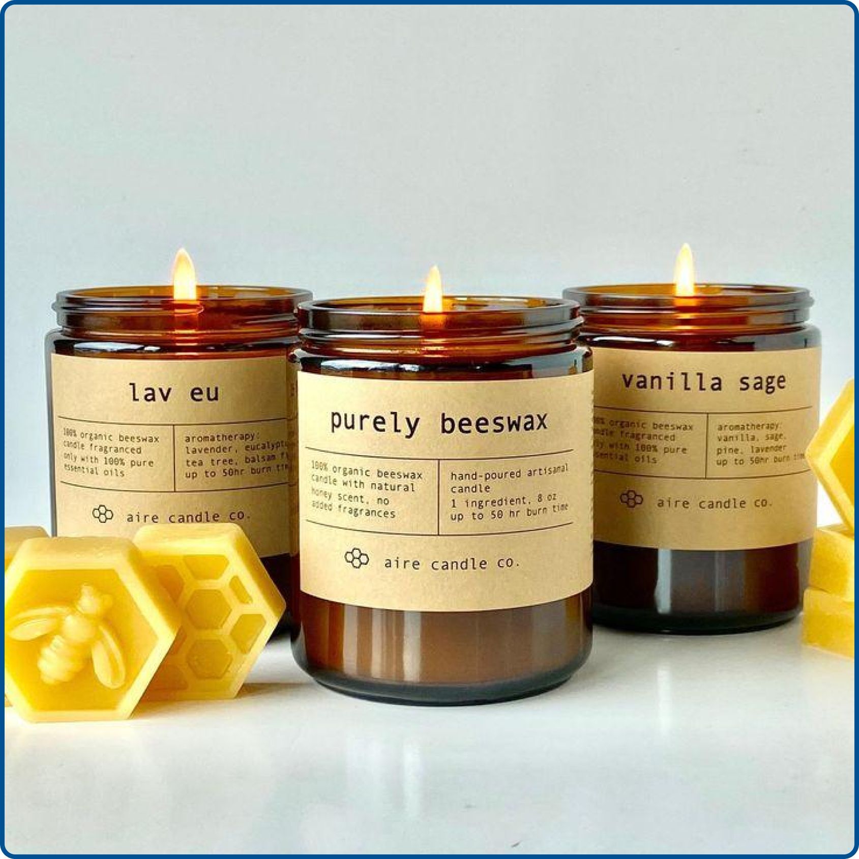 Natural beeswax candles with warm handmade finish