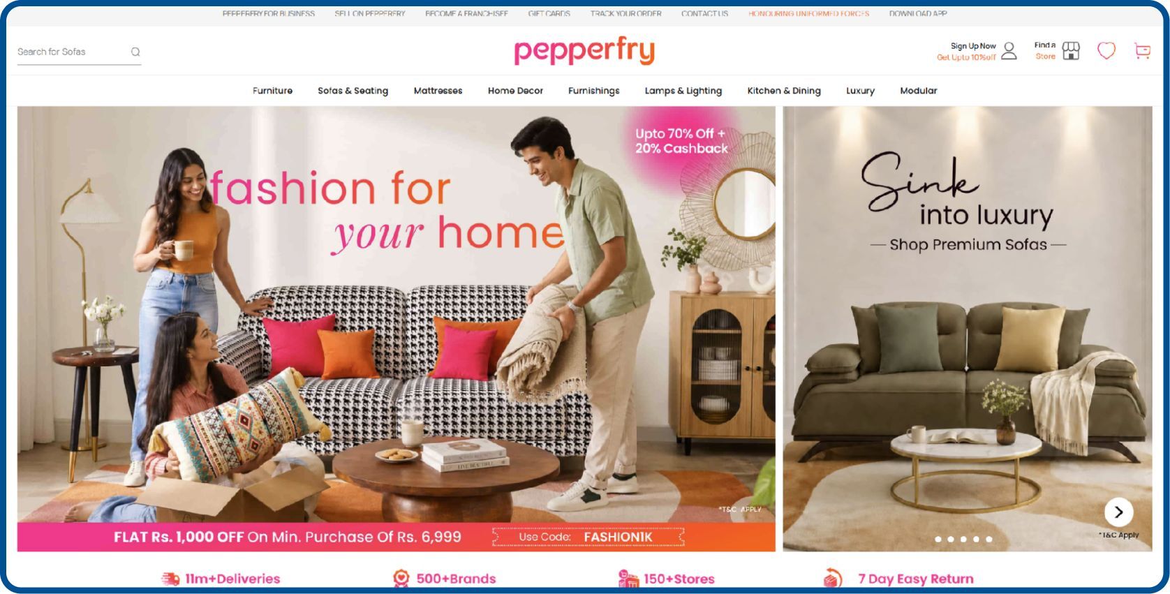 Pepperfry furniture ecommerce product listing page