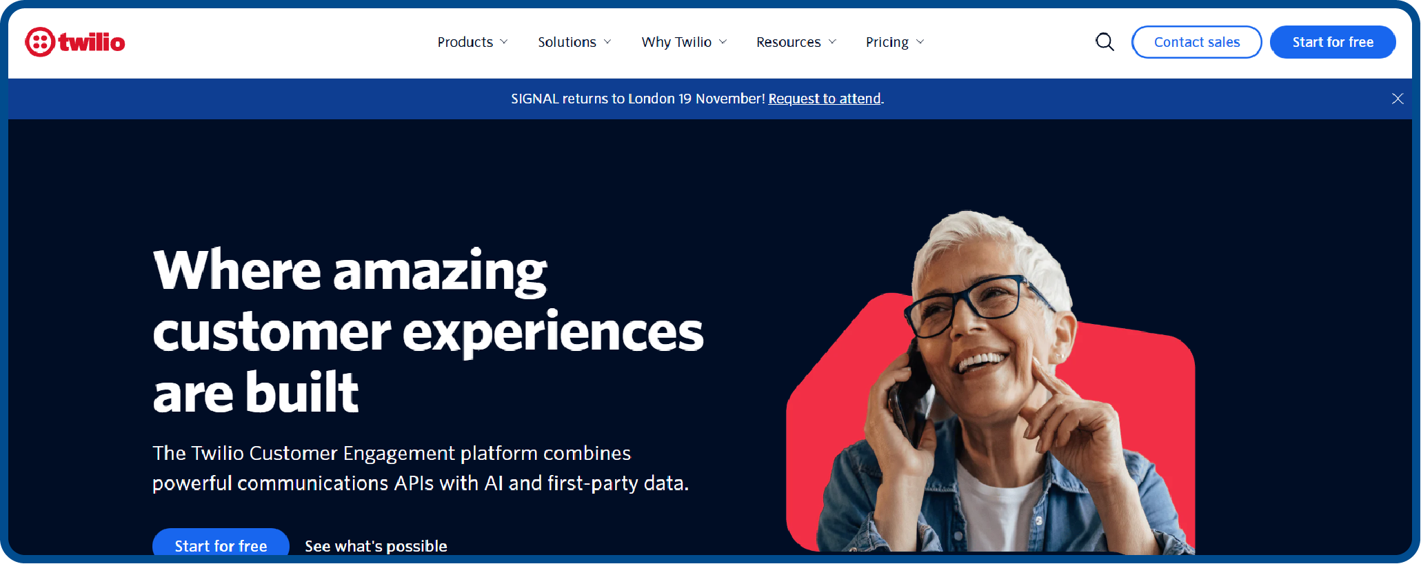 Homepage screenshot for Twilio platform