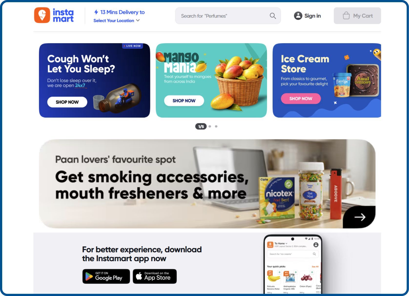 Swiggy Instamart grocery delivery app screen
