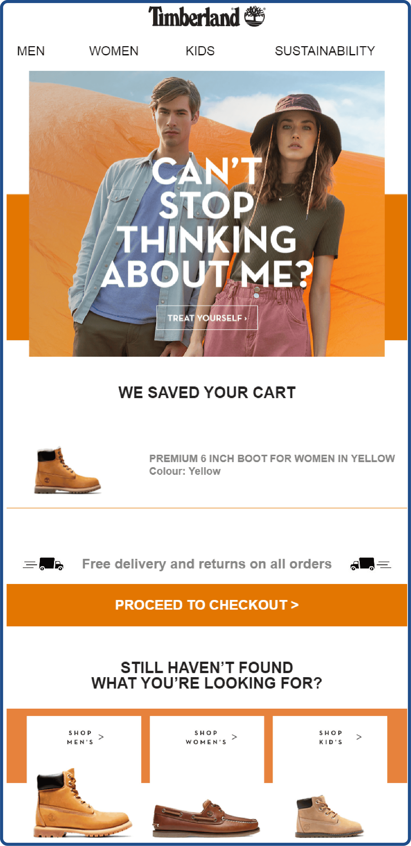 Timberland abandoned cart email example