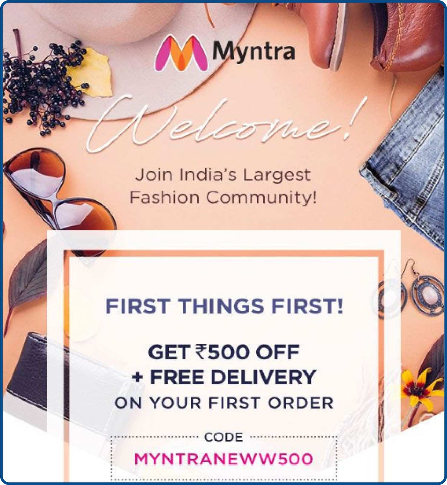 Welcome email example from Myntra&rsquo;s loyalty program