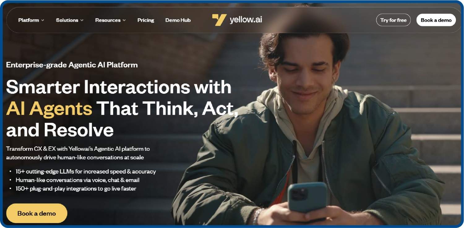Homepage screenshot for Yellow.ai