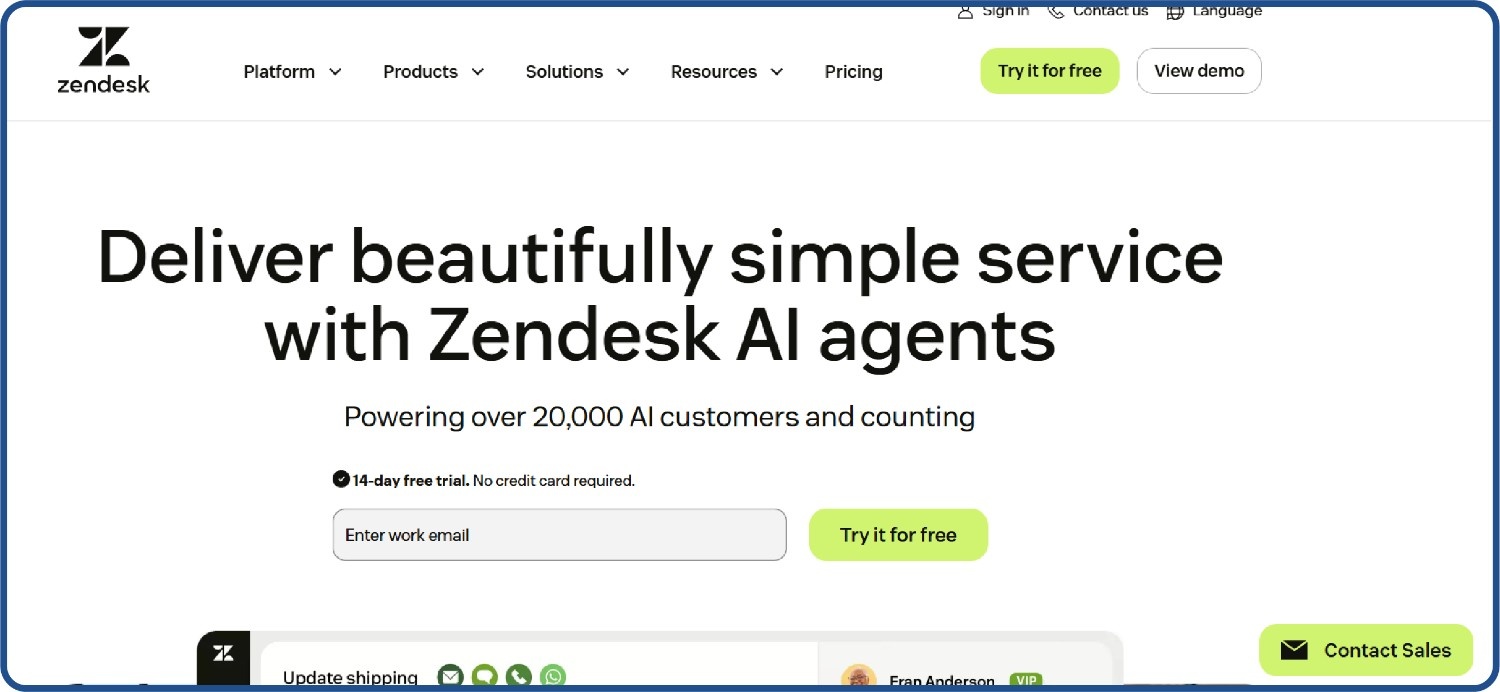 Zendesk AI chatbot for e-commerce handles enterprise customer support