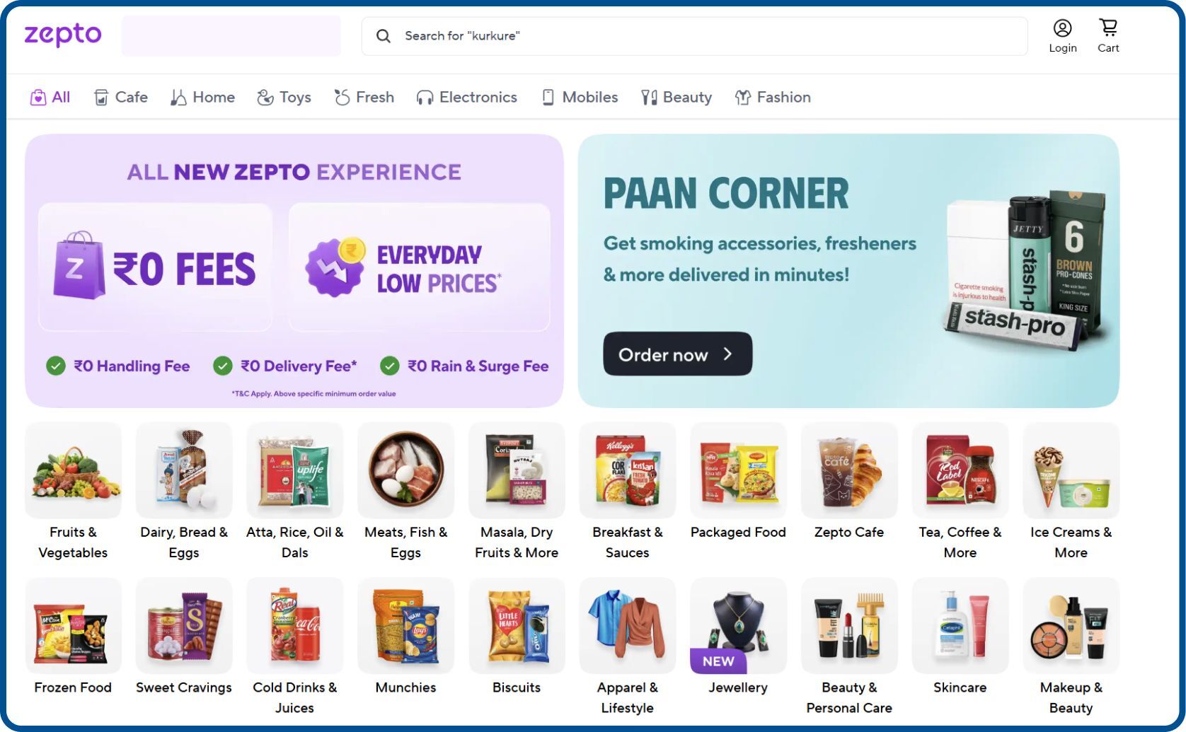 Zepto quick commerce catalog for daily essentials